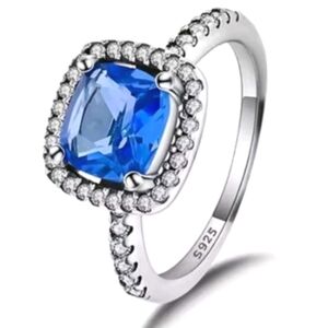 Elegant 925 Sterling Silver And Blue Gemstone Ring Sz 6